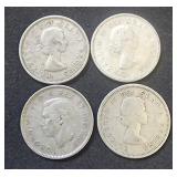(4) Canada  Silver Quarters 1947, (2) 1956, 1964