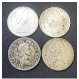 (4) Canada Silver Quarters 1964, (2) 1965, 1968