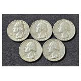 (5) Silver Quarters -(1) 1963D, 1964 (4) D