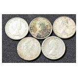 (5) Silver Dimes Canada (2) 1957, 1960, 1963, & ?