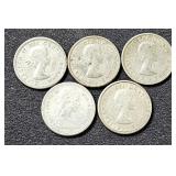 (5) Silver Dimes Canada 1957, 1959, 1961, 1964,