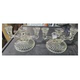 2 Glass Candle Sticks 4 3/4" T 7 3/4" Wide