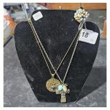 2 Fashion Necklaces and Beaded Ring sz 7