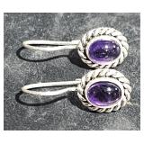 Sterling Earrings w/ Purple Stone  tw 4.74 gr