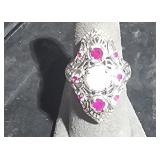 Sterling Ring w/ Opal & Ruby sz 8  tw 6.87gr