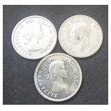 (3) Canada Silver Quarters 1943, 1956, 1964