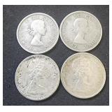 (4) Canada Silver Quarters 1953, 1955, (2) 1966