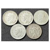 (5) Silver Dimes Canada 1941, 1943, (2) 1947, 1950