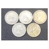 (5) Silver Dimes Canada 1955, 1959, 1961, 1965,