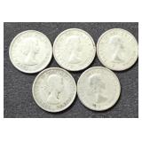 (5) Silver Dimes Canada 1953, 1958, 1959, 1962,
