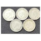 (5) Silver Dimes Canada 1940, 1941, (2)1947,