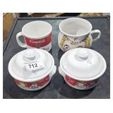 Campbells 2 soup bowlsw/lids, 2 soup mugs  #6