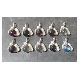 2 Lots of 5 ea Cats Holding Colored Stones 1" Long