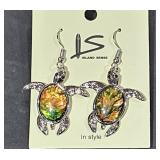New Marble Glass Turtle Earrings 2" Long