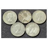 (5) Silver Dimes Canada 1955, 1956, 1959, 1963,