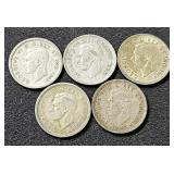 (5) Silver Dimes Canada 1938, 1940, (2) 1941, 1950