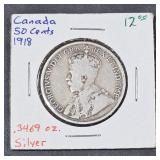 1918 Canada 50 cent .3469 oz Silver Coin