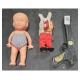 3 Vintage Toys and 2 Metal Band Aid Tins