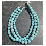 2 Oval & 1 Round Blue Beads 16" Long