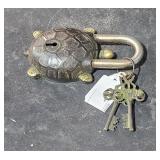 Vintage Looking Turtle Padlock w/ 2 Keys