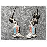 Stamped SW 92 Cowboy Boots w/ Red & Blue Stripes