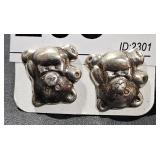 Sterling Teddy Bear Earrings 1/2" Long  tw 3.04grs