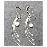 Sterling Drop w/ Pearl Earrings 2" Long  tw 2.14gr