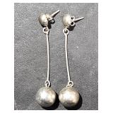 Sterling Dangling Ball Earrings 2 1/4" Long tw 5.0