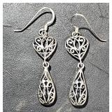 Sterling 2 pc Cut Out Earrings 2" Long tw 4.19grs