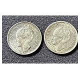 (2) 1941 -10 Cents Coins Wilhelmina Koningin Der