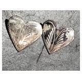 Sterling Etched Heart Earrings 1" Long tw 3.44 grs