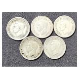 (5) Silver Dimes Canada 1940, 1941, 1944, 1946,