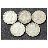(5) Silver Dimes Canada 1955, 1957, 1963, 1964,