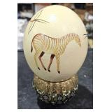 Painted Ostrich Egg on Pottery Bowl