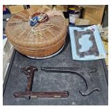 Wicker Basket & 4 Wood Plate/ Book Racks