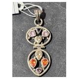Sterling Pendant w/ 8 Stones 2" Long