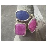 Sterling Ring w/ 3 Stones sz 7.75