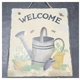 Stone welcome hand-painted sign