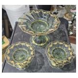 Vintage Green Glass w/ Gold Accent Console Bowls
