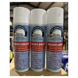 3 spray cans dragons, breath, windshield, and