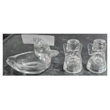 Clear glass angels, and a duck