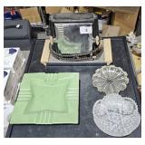 Vintage Toaster w/ Cord on Stand & 2 Ash Trays and