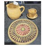 Stoneware, pitcher and small cup/saucer