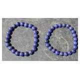 2 Lots of 1 ea Blue Beaded Bracelets on Stretchy