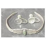 Vintage Baby Bracelet Sterling w/ Green Turquoise