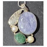 Sterling Pendant w/  Stones  2 1/4" long