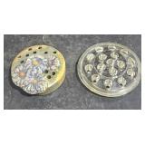 2 vintage frogs, one glass, one pottery/Weller