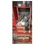 CABINET  PAINT GUN, SANDPAPER, WIRE BRUSHES