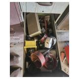 FILE CABINETW/ TOOL BAGS, BELT SANDER, HOLE SAW