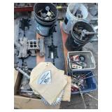 Pallet with buckets, saw blades and more drill